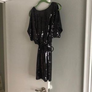 Black Sequin Cache Mini Dress